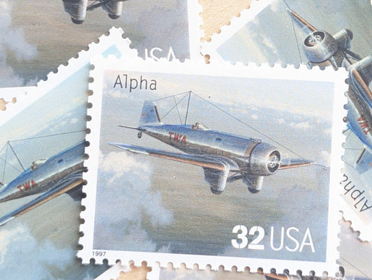 Alpha Classic American Aircraft, Set of 5, Vintage Unused USPS 32 Cent Postage Stamps, Classic American Aircraft Stamps, 1996, Gummed