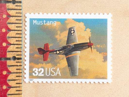 Mustang Classic American Aircraft, Set of 5, Vintage Unused USPS 32 Cent Postage Stamps, Classic American Aircraft Stamps, 1996, Gummed