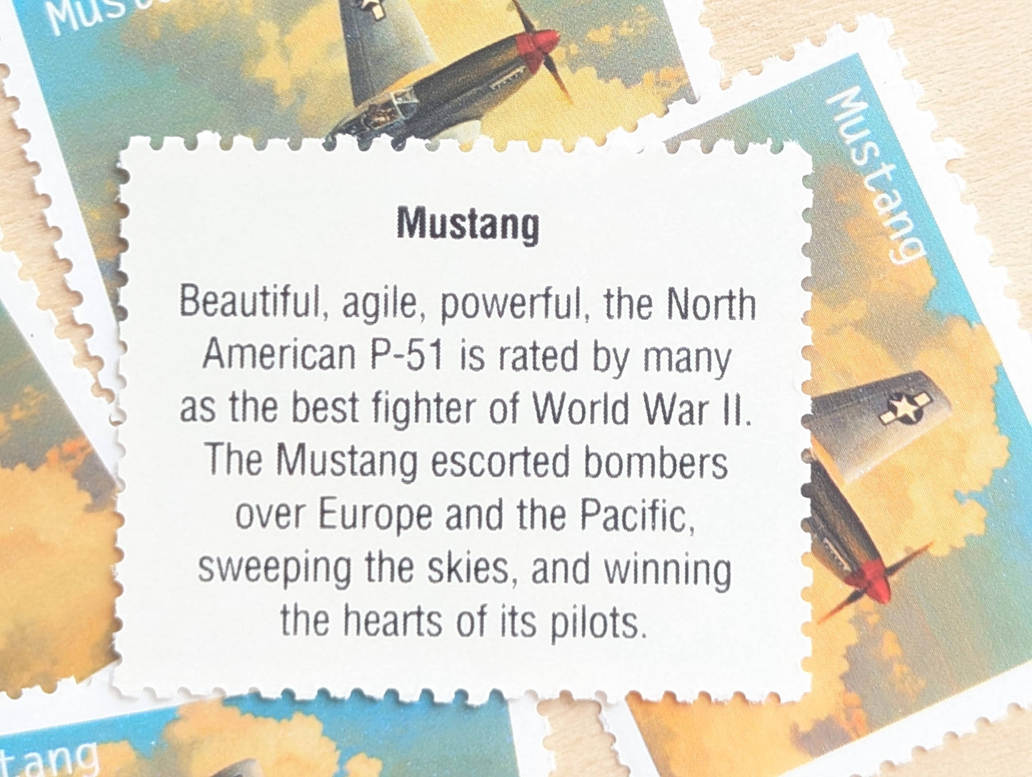 Mustang Classic American Aircraft, Set of 5, Vintage Unused USPS 32 Cent Postage Stamps, Classic American Aircraft Stamps, 1996, Gummed