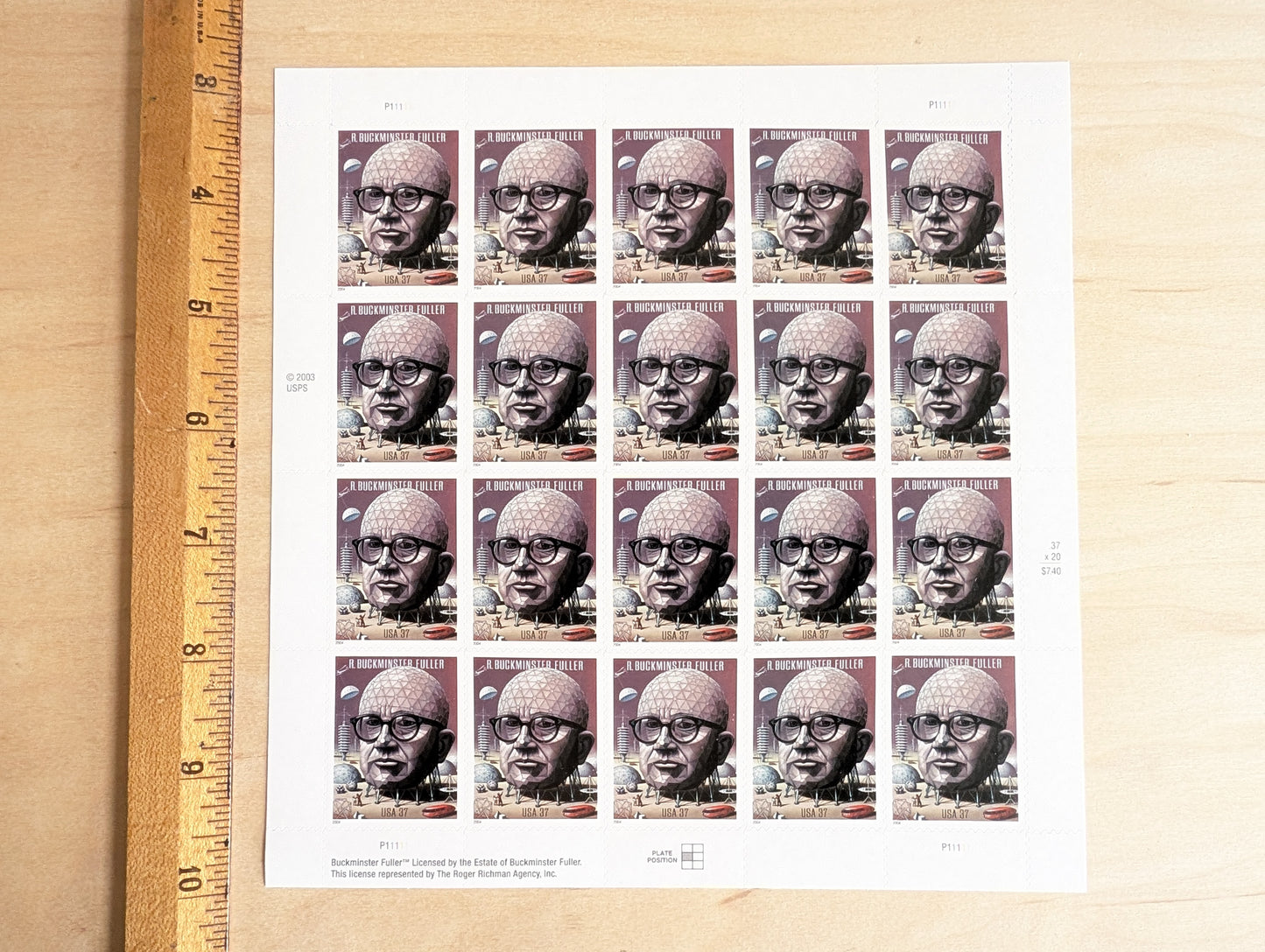 Sheet of 20 R. Buckminster Fuller Unused US Stamps, 2003, 37 Cent Stamps