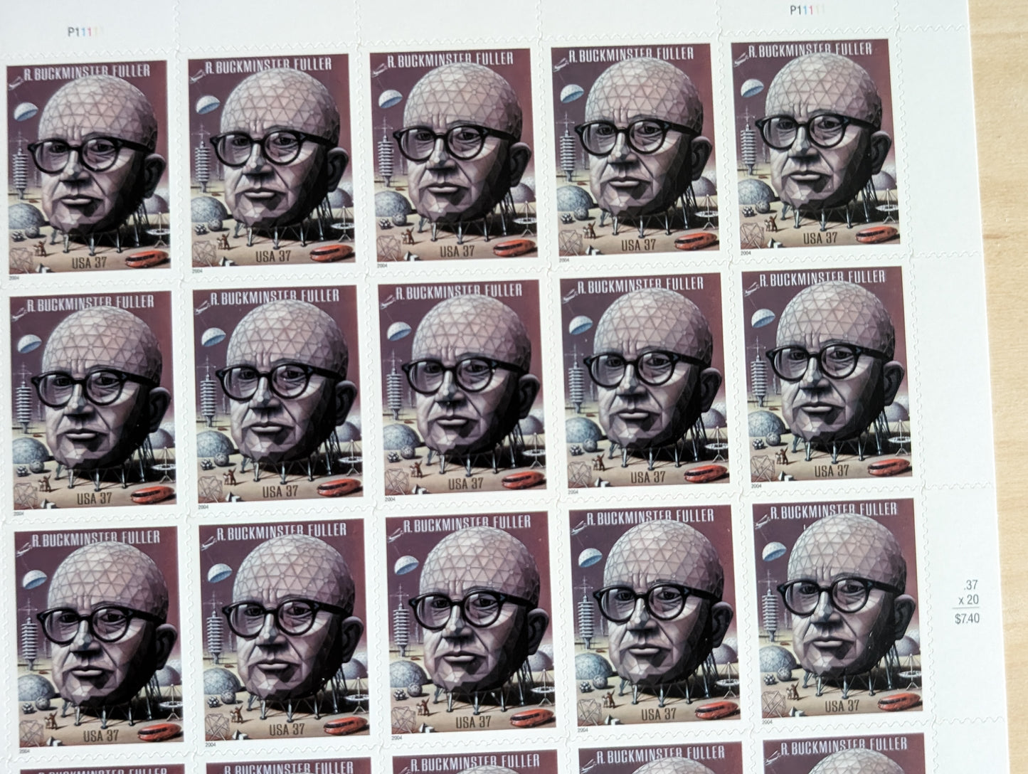 Sheet of 20 R. Buckminster Fuller Unused US Stamps, 2003, 37 Cent Stamps