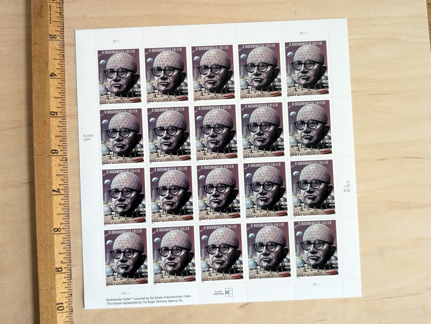 Sheet of 20 R. Buckminster Fuller Unused US Stamps, 2003, 37 Cent Stamps