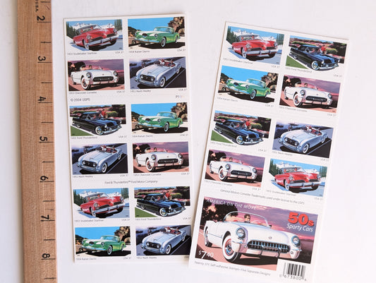 Sheet of 20 Sporty Cars Stamps, America on The Move, 37 cent stamps, 2005 Unused USPS Postage Stamps