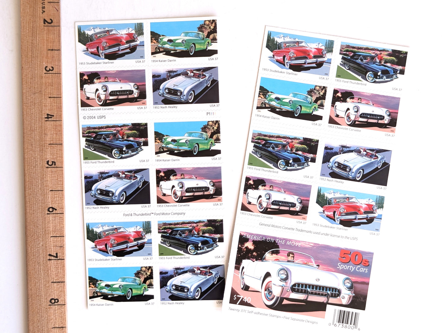 Sporty Cars Stamps, Sheet of 20, Vintage Unused USPS 37 Cent Stamps, America on The Move Series 2005, Self-Adhesive