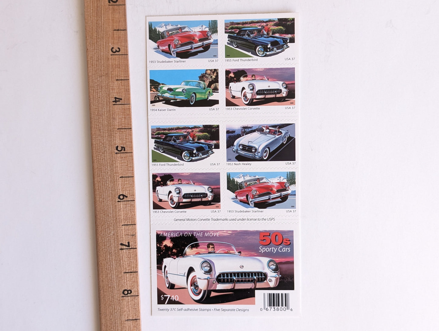 Sheet of 20 Sporty Cars Stamps, America on The Move, 37 cent stamps, 2005 Unused USPS Postage Stamps