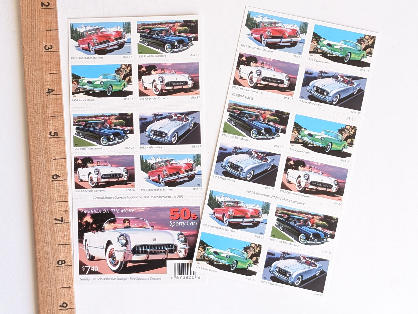 Sheet of 20 Sporty Cars Stamps, America on The Move, 37 cent stamps, 2005 Unused USPS Postage Stamps