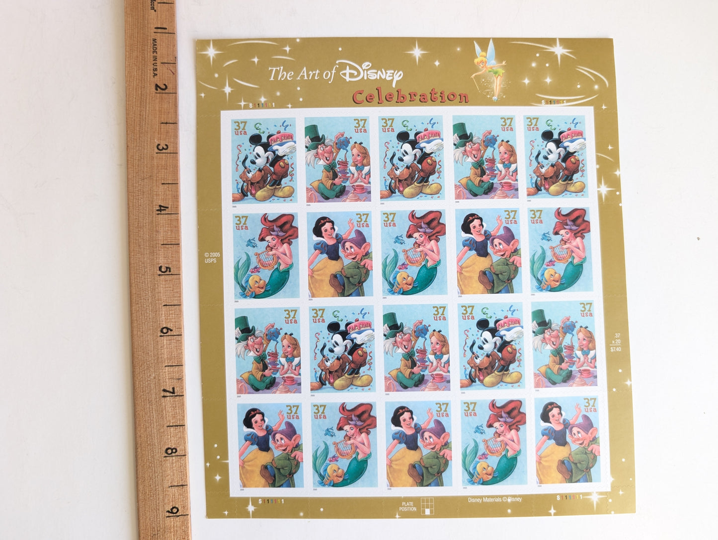 Sheet of 20 The Art of Disney Celebration Stamps, 37 Cent Stamps, 2005 Unused USPS Postage Stamps