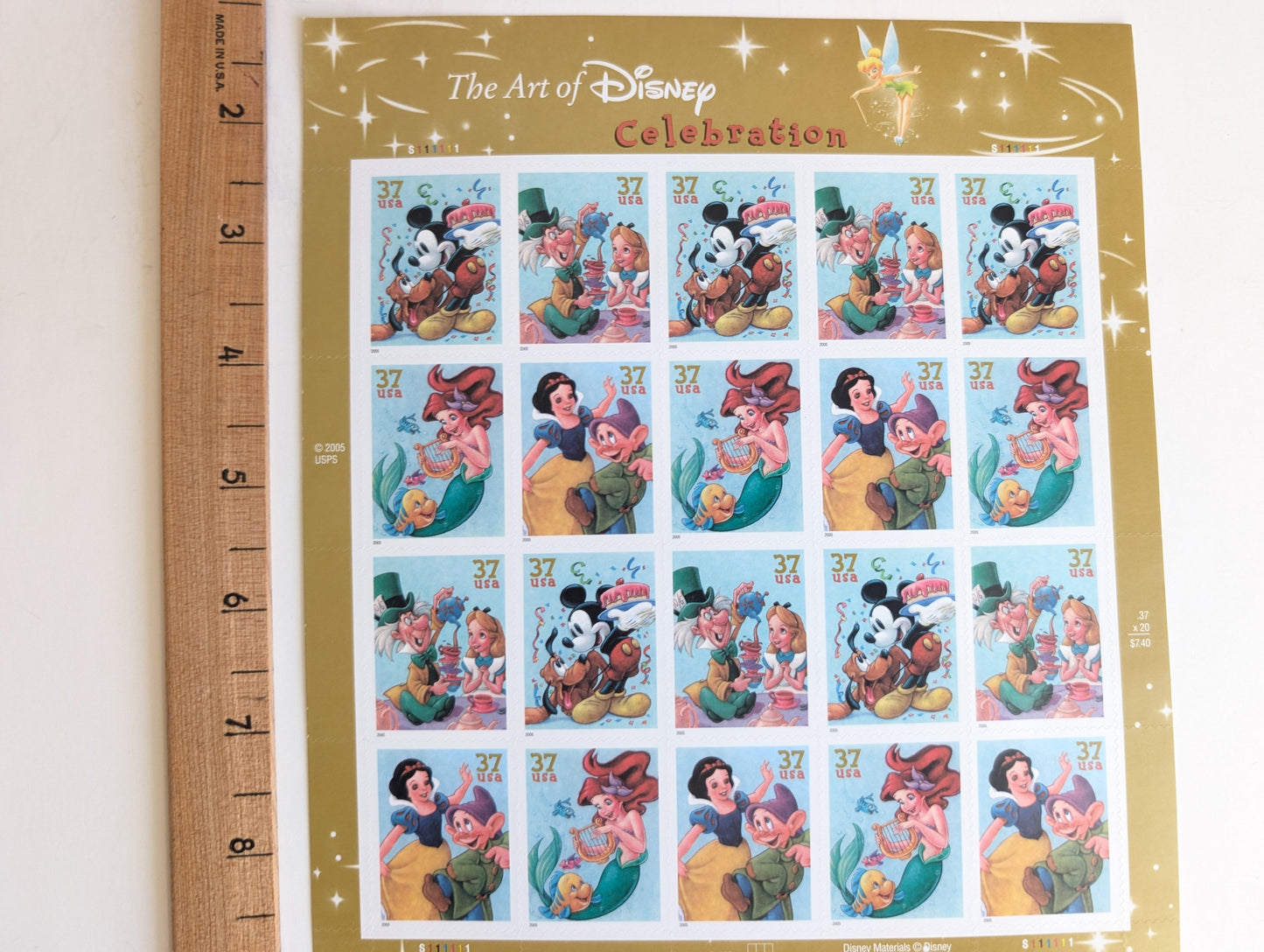 Sheet of 20 The Art of Disney Celebration Stamps, 37 Cent Stamps, 2005 Unused USPS Postage Stamps