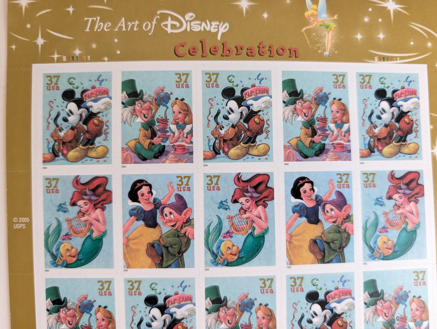 Sheet of 20 The Art of Disney Celebration Stamps, 37 Cent Stamps, 2005 Unused USPS Postage Stamps