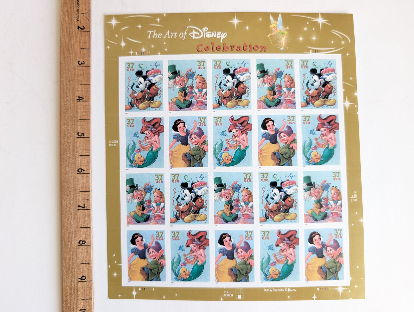 Sheet of 20 The Art of Disney Celebration Stamps, 37 Cent Stamps, 2005 Unused USPS Postage Stamps