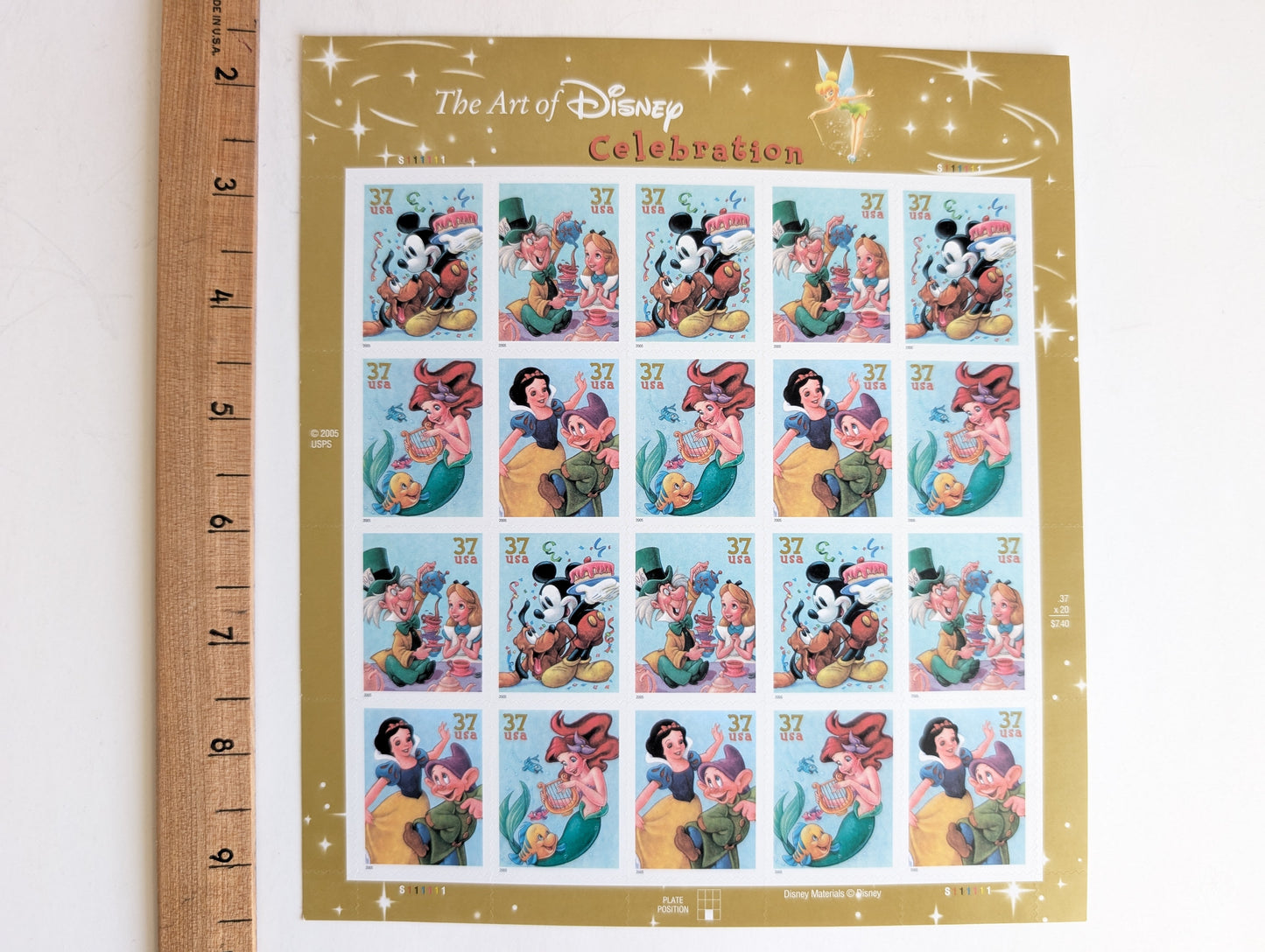 Sheet of 20 The Art of Disney Celebration Stamps, 37 Cent Stamps, 2005 Unused USPS Postage Stamps