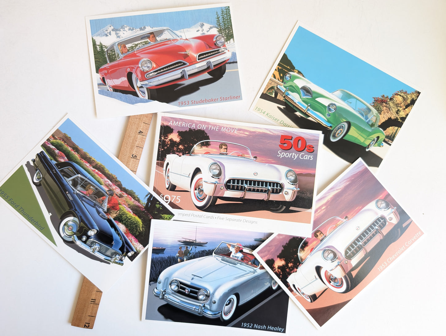 Sporty Cars Postcards, America on The Move, Set of 5 or Booklet of 20, 4x6 Inches, Dated 2005