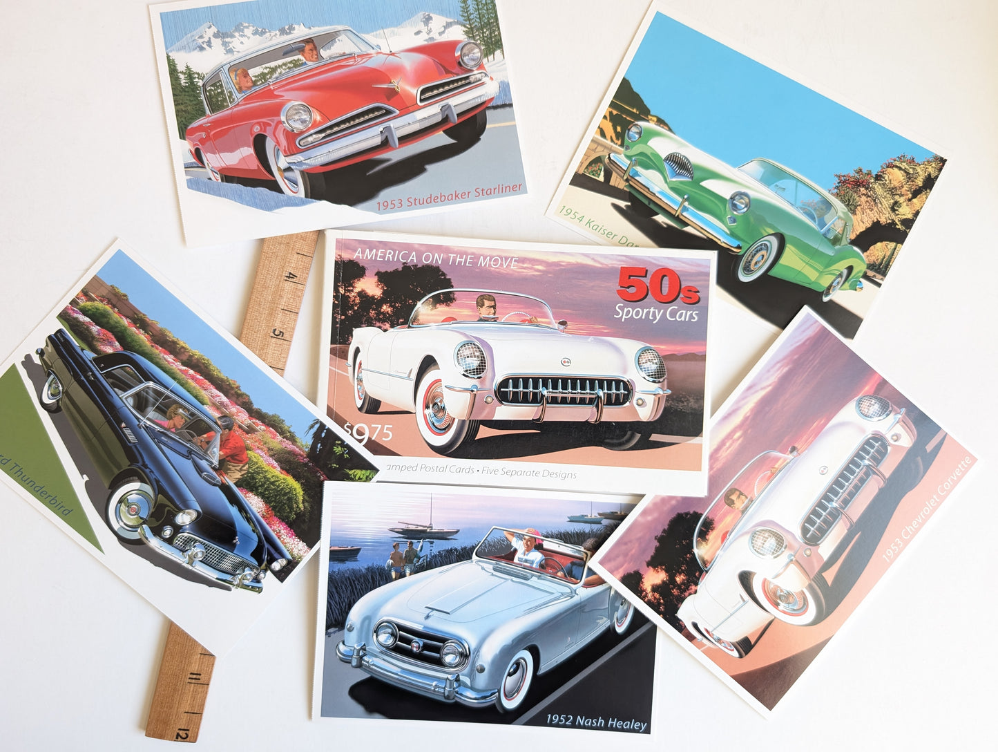 Sporty Cars Postcards, America on The Move, Set of 5 or Booklet of 20, 4x6 Inches, Dated 2005