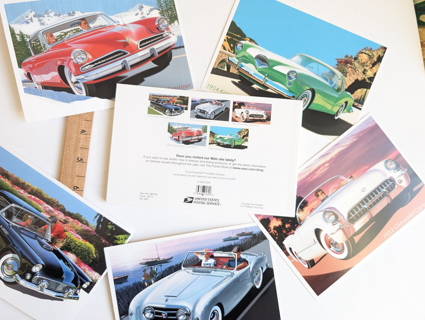 Sporty Cars Postcards, America on The Move, Set of 5 or Booklet of 20, 4x6 Inches, Dated 2005