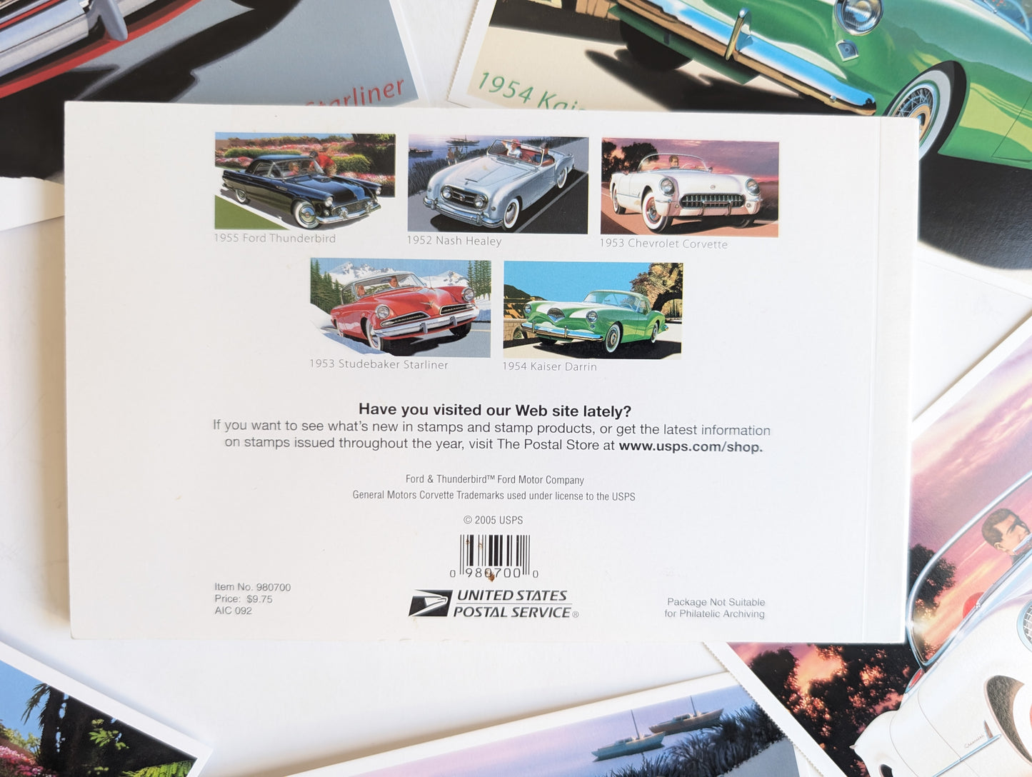 Sporty Cars Postcards, America on The Move, Set of 5 or Booklet of 20, 4x6 Inches, Dated 2005