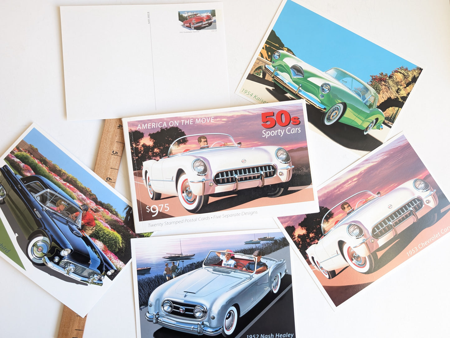 Sporty Cars Postcards, America on The Move, Set of 5 or Booklet of 20, 4x6 Inches, Dated 2005