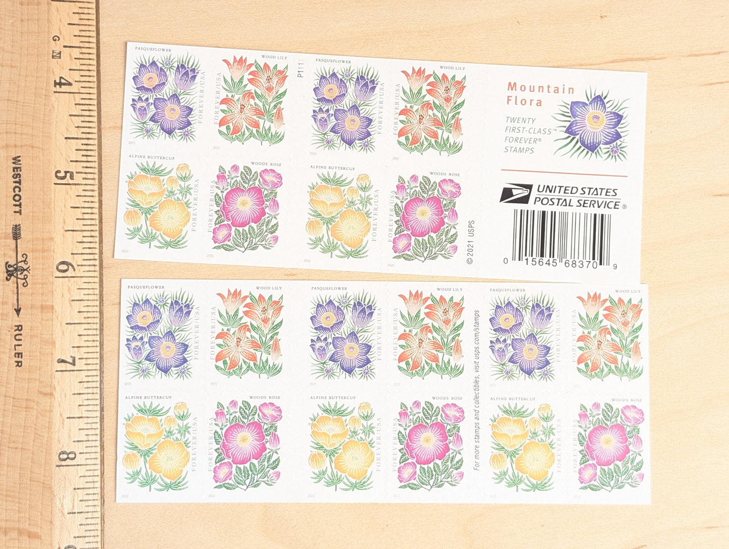 Booklet of Mountain Flora, 20 Forever Stamps, 2021 Unused USPS Postage Stamps