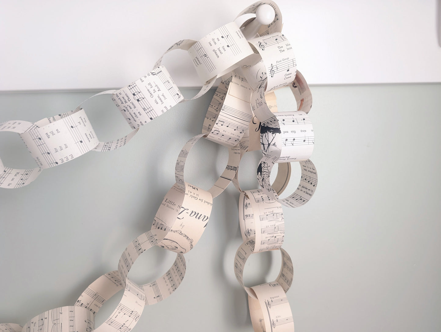 Music Book/Sheet Music Paper Chain Kit, 31 Chains & Number Stickers to Count Down/Decorate, Made with Vintage Music Books