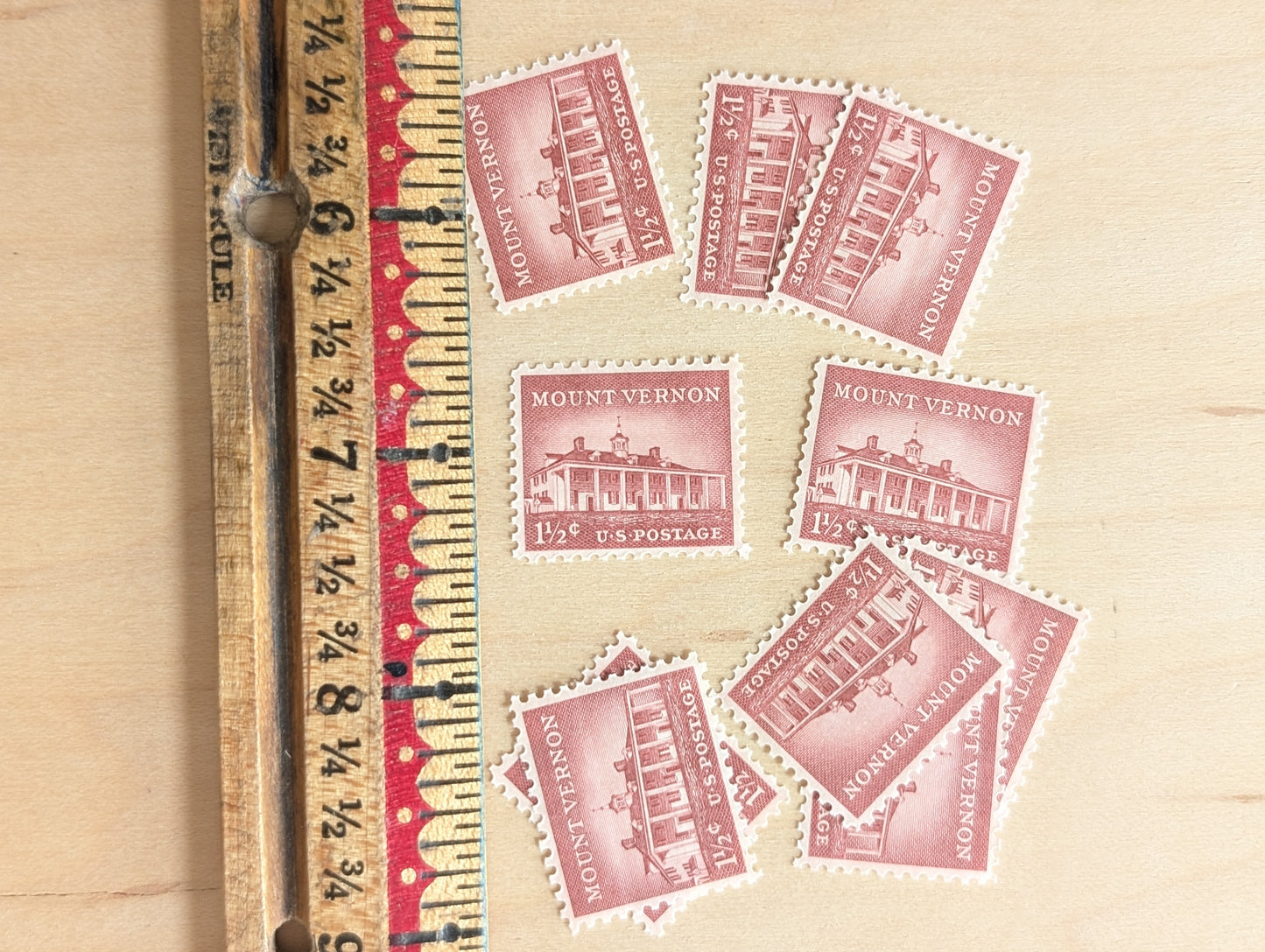 10 Mount Vernon Stamps, Liberty Series, 1956 Unused Postage Stamps, 1.5 Cent Stamps