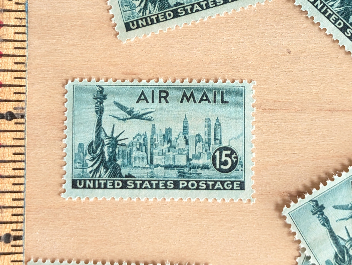 10 US Airmail Postage Stamps, 15 Cent Stamps, 1947 Unused US Postage Stamps