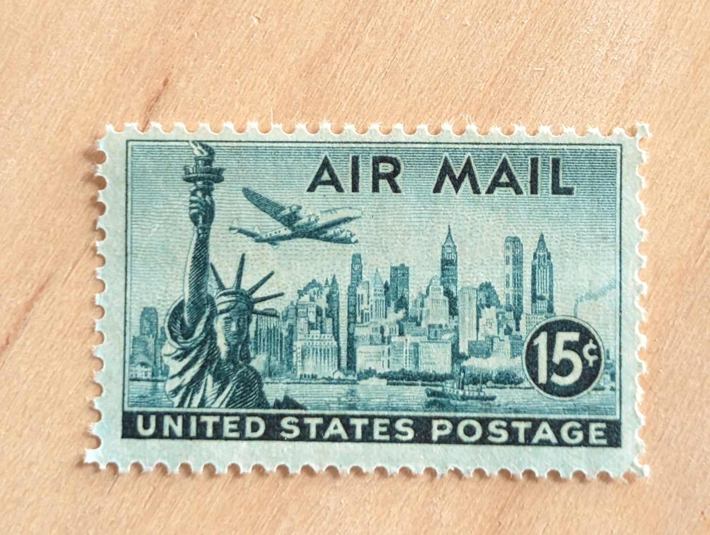 10 US Airmail Postage Stamps, 15 Cent Stamps, 1947 Unused US Postage Stamps