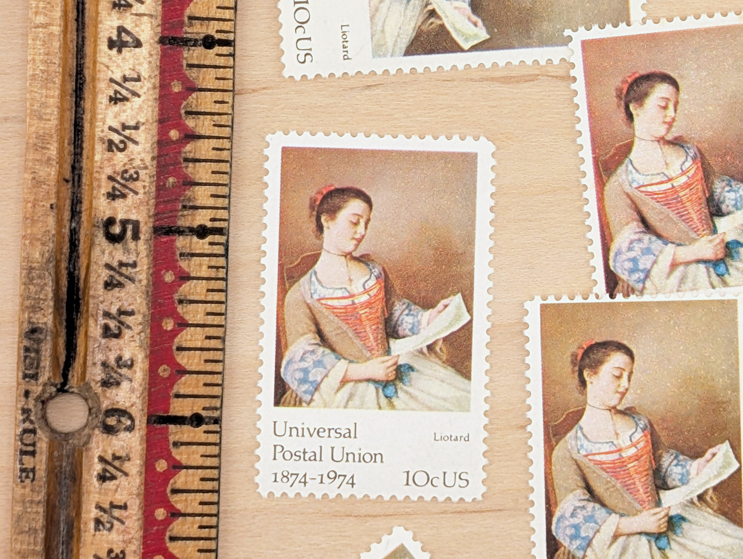 5 Universal Postal Union Liotard Postage Stamps, 10 Cent Stamps, 1974 Unused US Postage Stamps