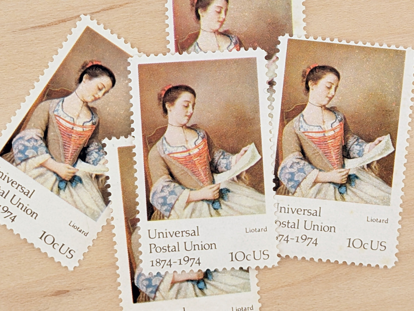 5 Universal Postal Union Liotard Postage Stamps, 10 Cent Stamps, 1974 Unused US Postage Stamps