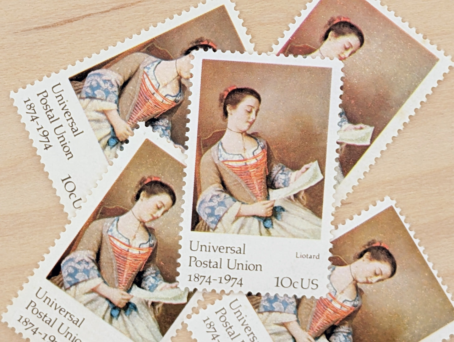 5 Universal Postal Union Liotard Postage Stamps, 10 Cent Stamps, 1974 Unused US Postage Stamps