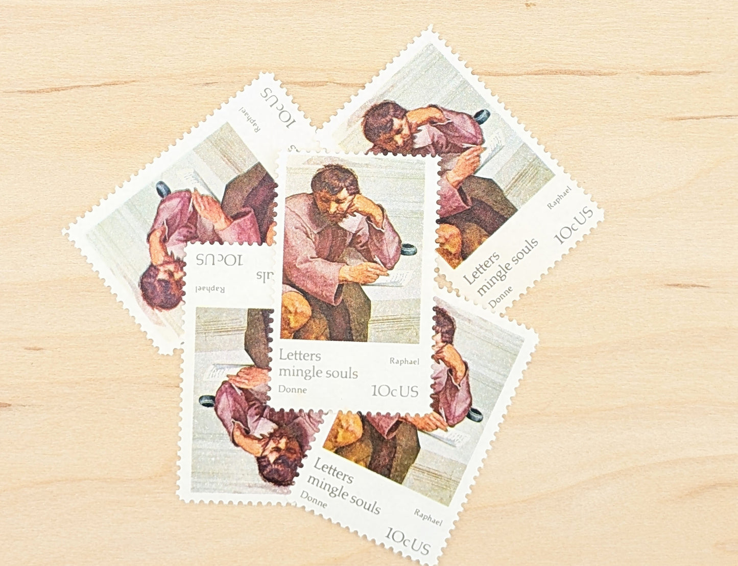 5 Letters Mingle Souls Raphael Postage Stamps, 10 Cent Stamps, 1974 Unused US Postage Stamps