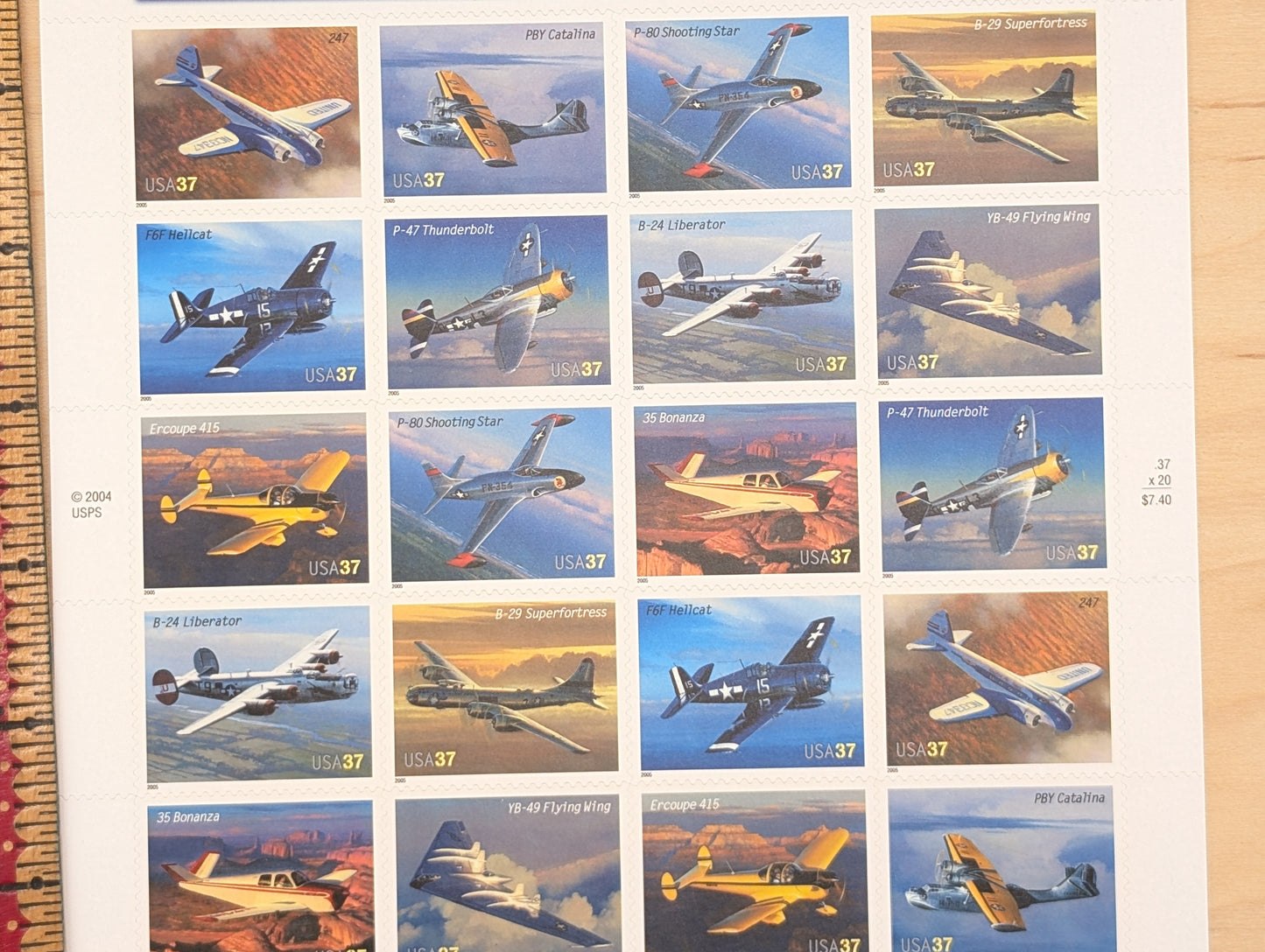 Sheet of 20 American Advances in Aviation, US Postage Stamp Sheet, 2004, Twenty 37 Cent Stamps