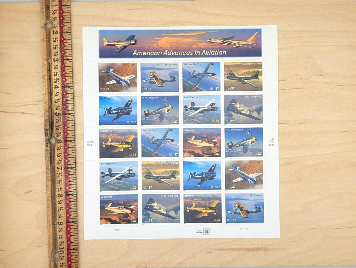 Sheet of 20 American Advances in Aviation, US Postage Stamp Sheet, 2004, Twenty 37 Cent Stamps