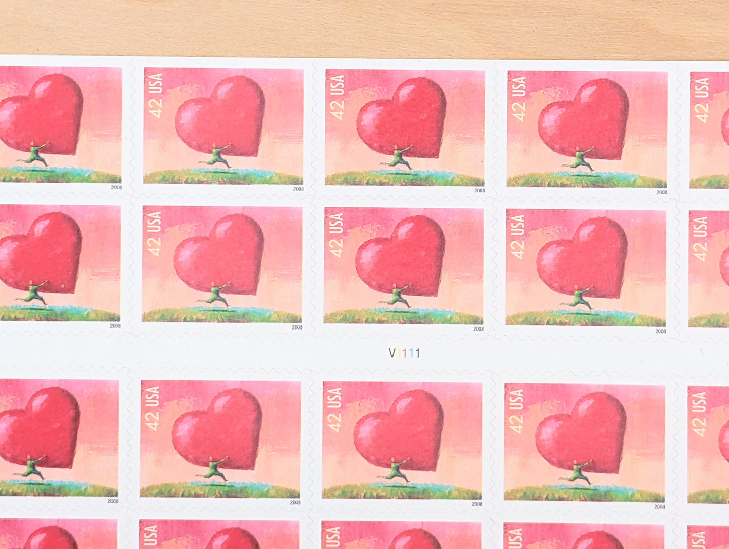 All Heart Sheet of 20 Unused Postage Stamps, 2008 Unused 42 Cent US Postage Stamps