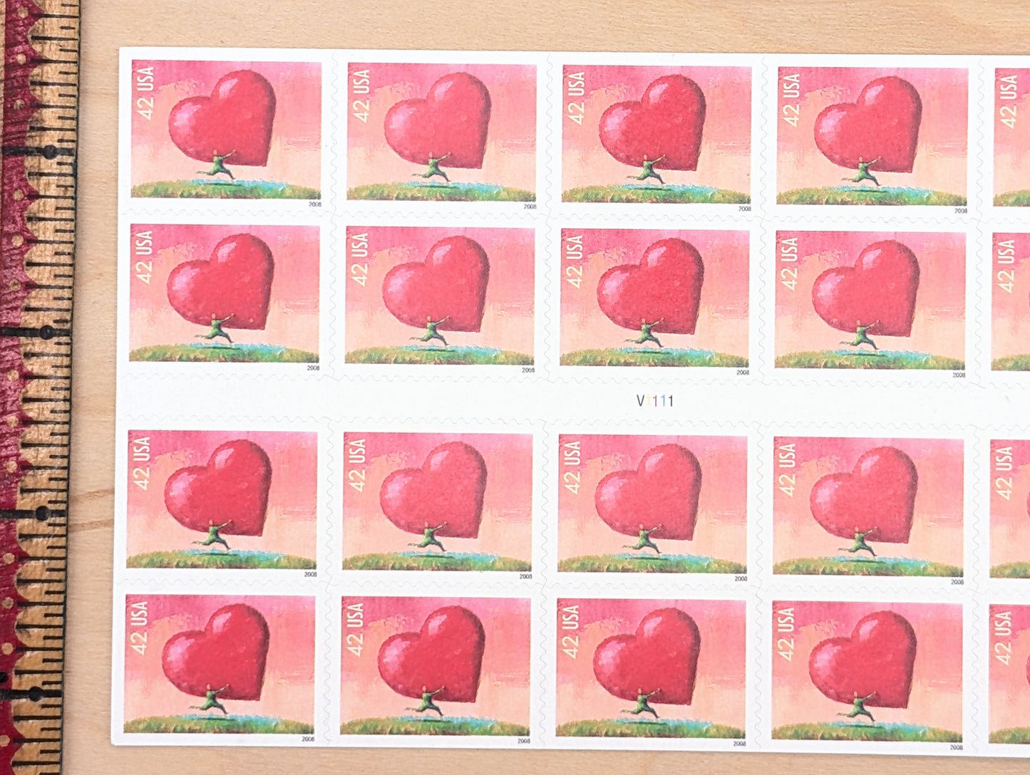 All Heart Sheet of 20 Unused Postage Stamps, 2008 Unused 42 Cent US Postage Stamps