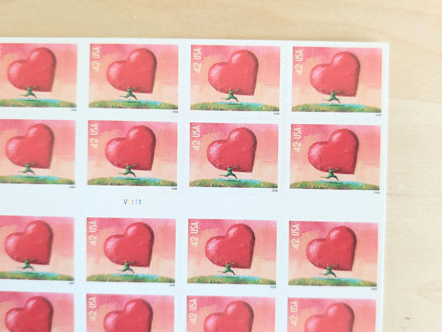 All Heart Sheet of 20 Unused Postage Stamps, 2008 Unused 42 Cent US Postage Stamps