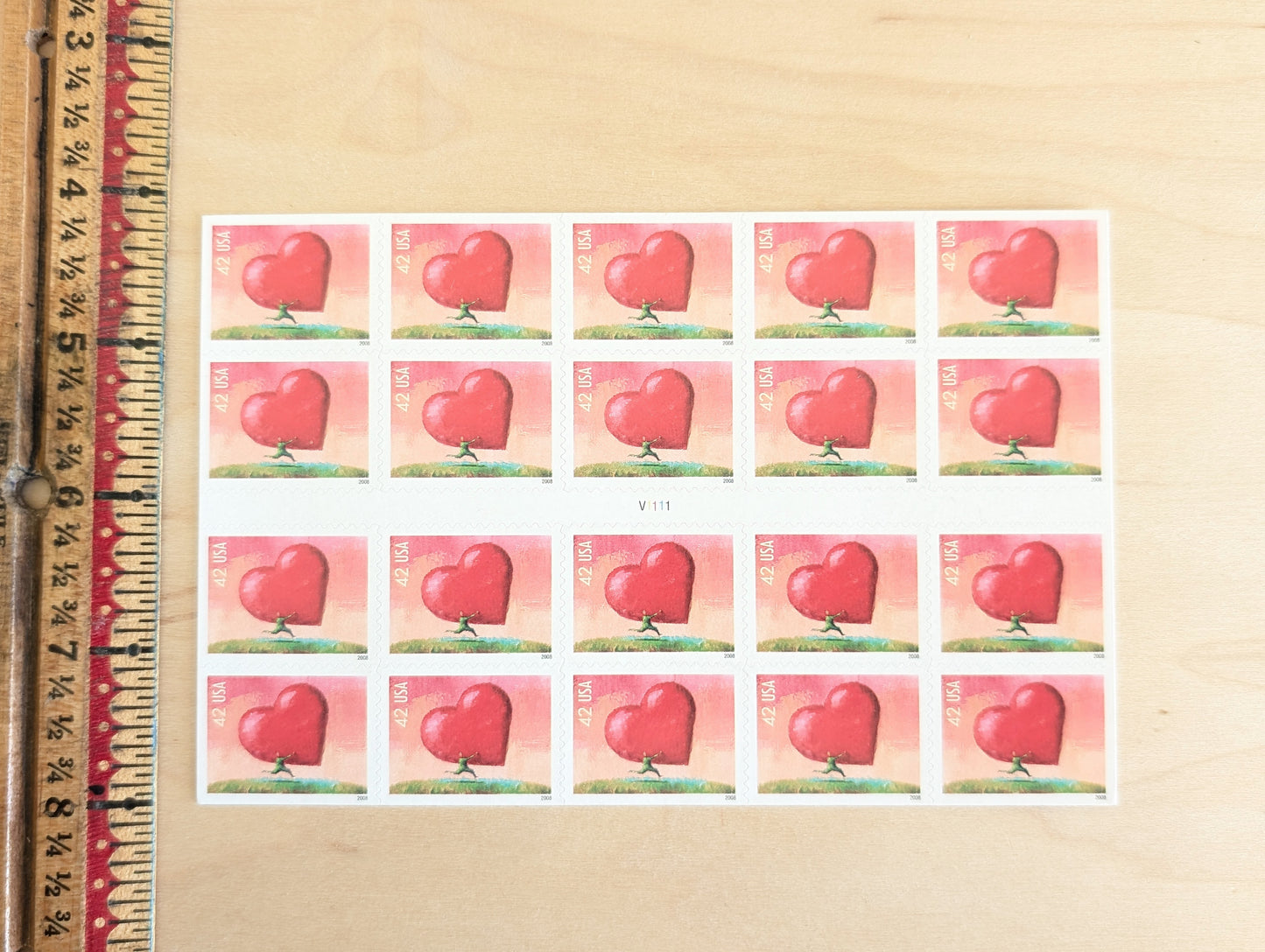 All Heart Sheet of 20 Unused Postage Stamps, 2008 Unused 42 Cent US Postage Stamps