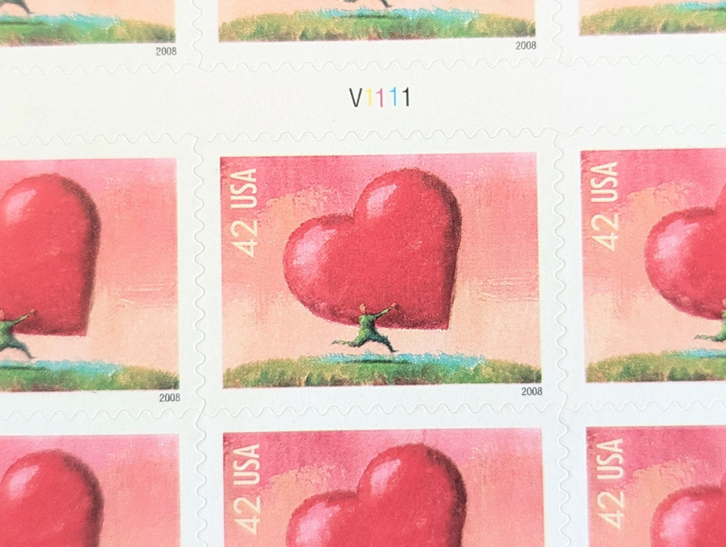 All Heart Sheet of 20 Unused Postage Stamps, 2008 Unused 42 Cent US Postage Stamps