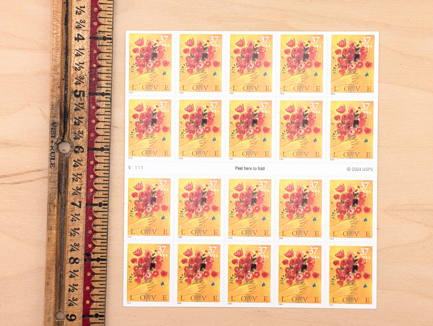 Love Boquet Sheet of 20 Unused Postage Stamps, 2004 Unused 37 Cent US Postage Stamps