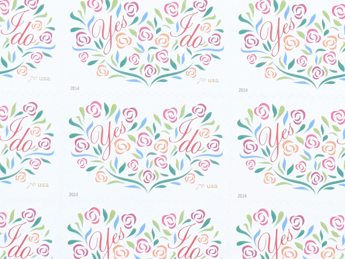Yes I Do Stamps, Sheet of 20, Vintage Unused USPS 70 Cent Postage Stamps, Wedding Stamps 2014, Self-Adhesive