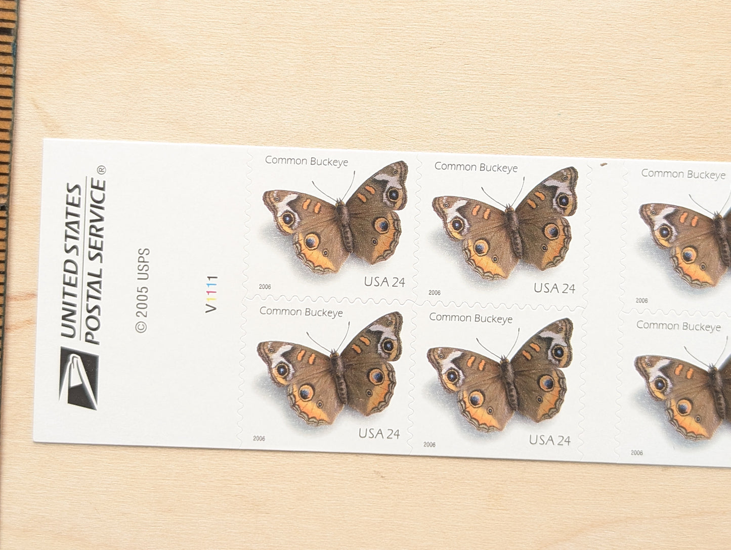 Common Buckeye Moth, Booklet of 10, Unused USPS 24 Cent Postage Stamps, Common Buckeye Moth Stamps, 2006, Self-Adhesive