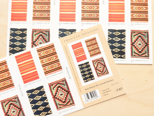 New Mexico Rio Grande Blankets, Booklet of 20, Vintage Unused USPS 37 Cent Postage Stamps, American Treasures (Rio Grande Blankets), 2005, Self-Adhesive
