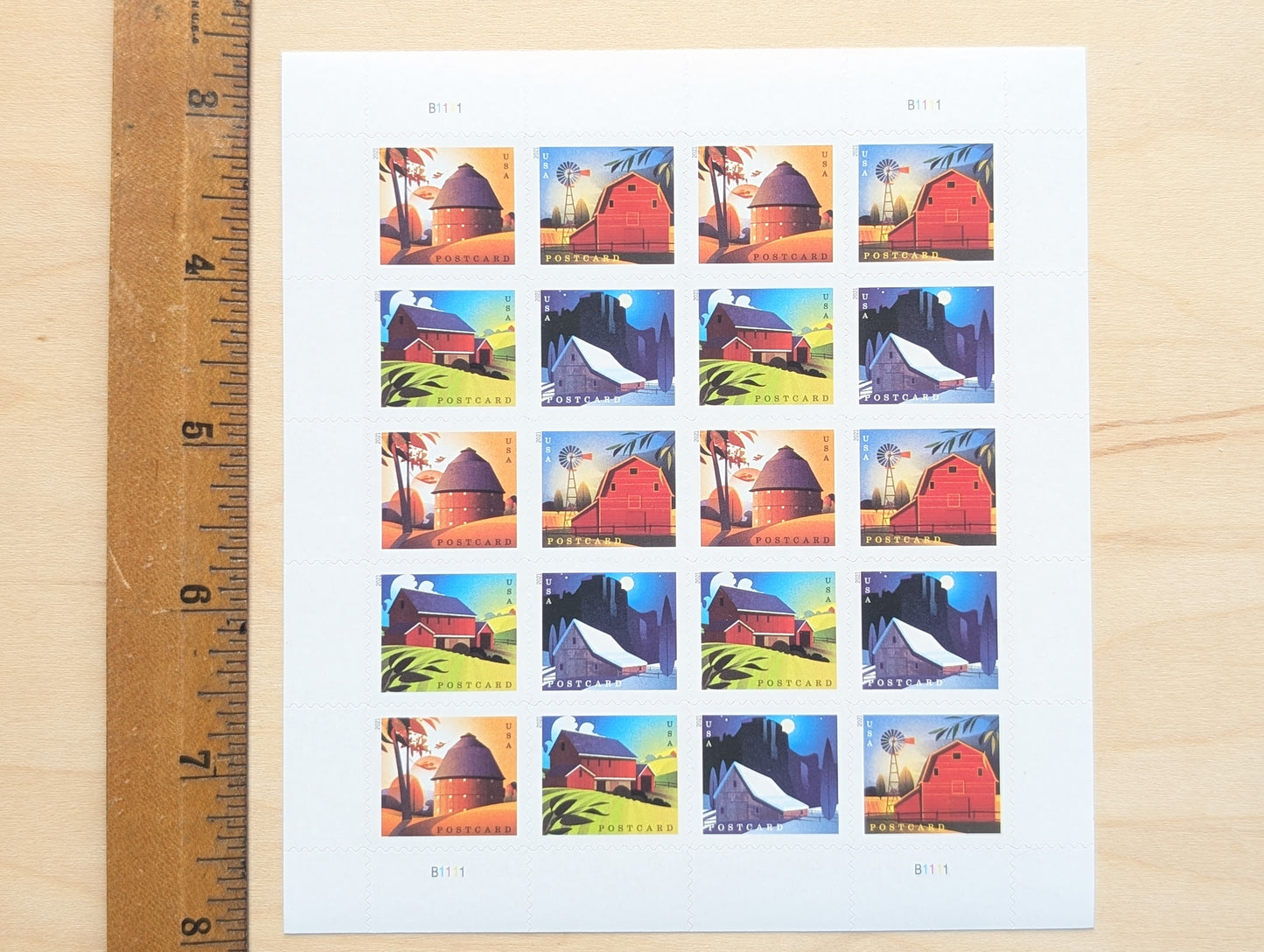 Barn Postcard, Sheet of 20, Unused USPS Forever Postcard Stamps, Barn Postcard Stamps, 2021, Self-Adhesive