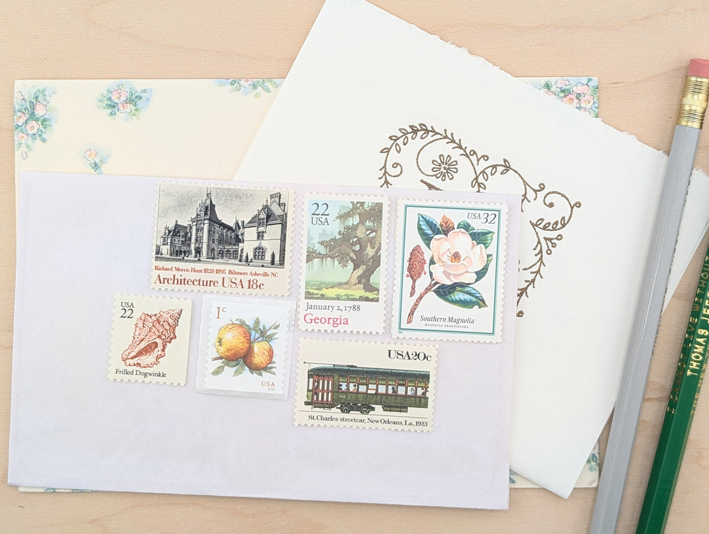 Seashells, Vintage Unused USPS 22 Cent Postage Stamps, Beach Wedding, 1985, Gummed