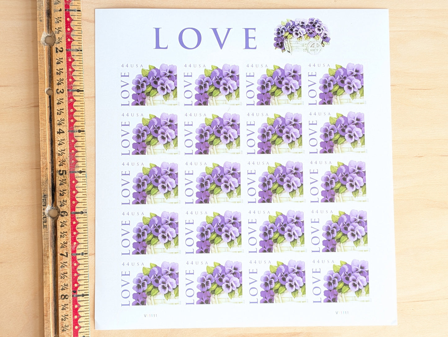 Sheet of 20 Pansies in a Basket Vintage Unused USPS 44 Cent Stamps, Self-Adhesive 2010