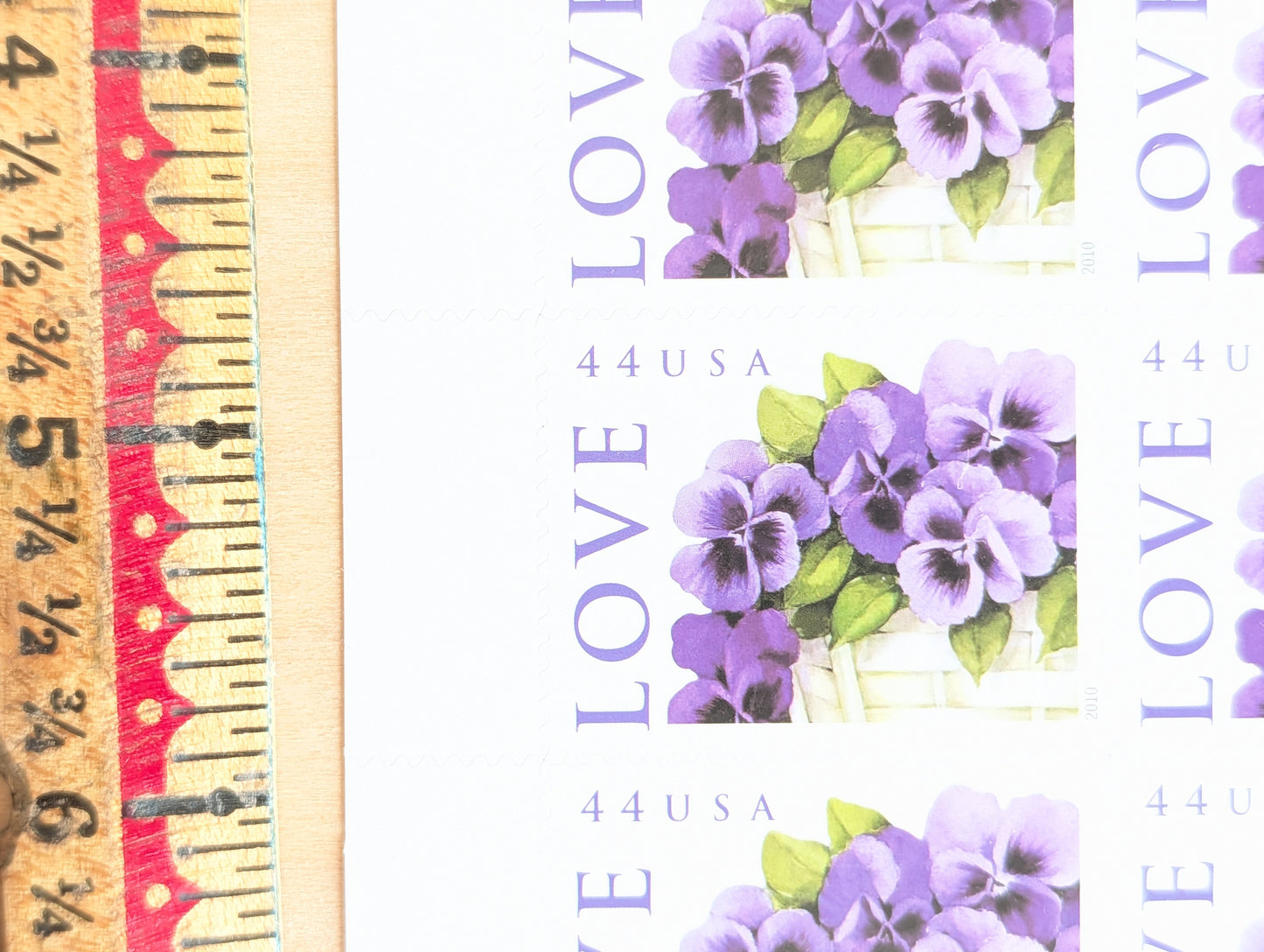 Sheet of 20 Pansies in a Basket Vintage Unused USPS 44 Cent Stamps, Self-Adhesive 2010