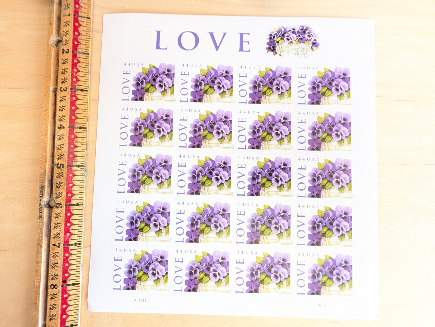 Sheet of 20 Pansies in a Basket Vintage Unused USPS 44 Cent Stamps, Self-Adhesive 2010