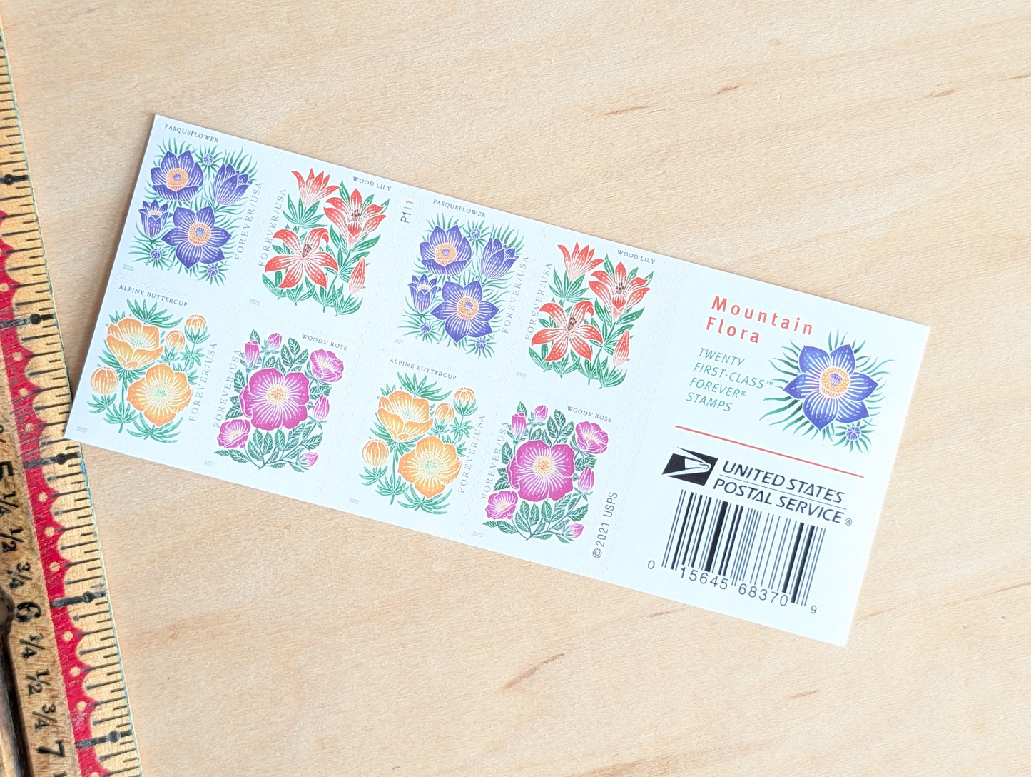 Bookelt of 20 Mountain Flora Stamps, Unused USPS Forever Postage Stamps, 2021 Self-Adhesive