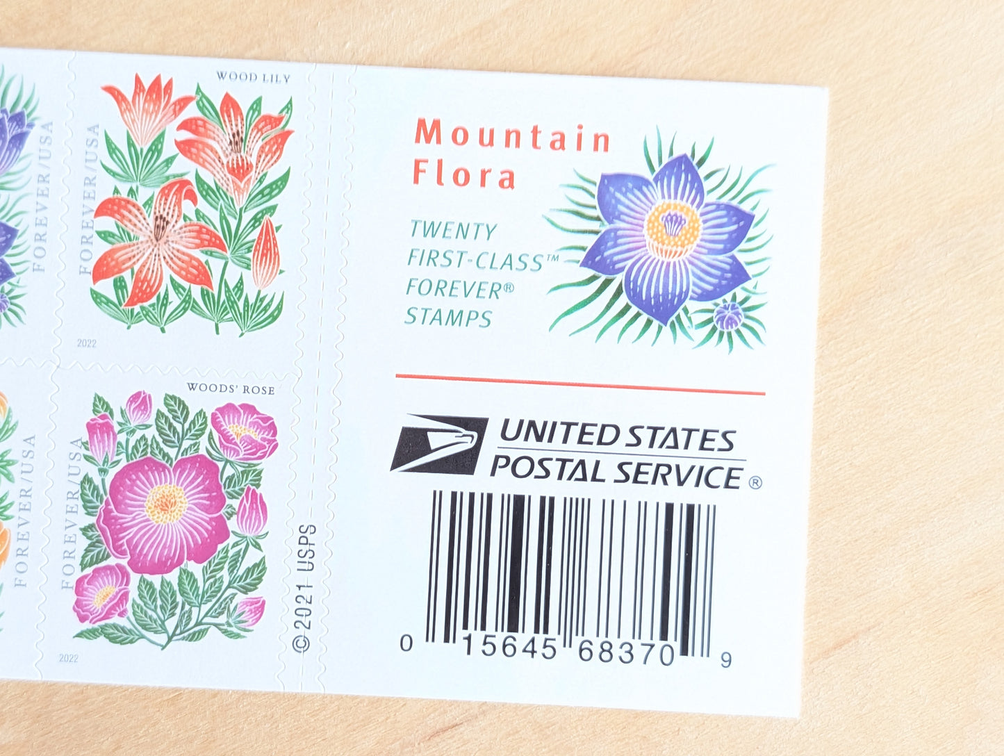 Bookelt of 20 Mountain Flora Stamps, Unused USPS Forever Postage Stamps, 2021 Self-Adhesive