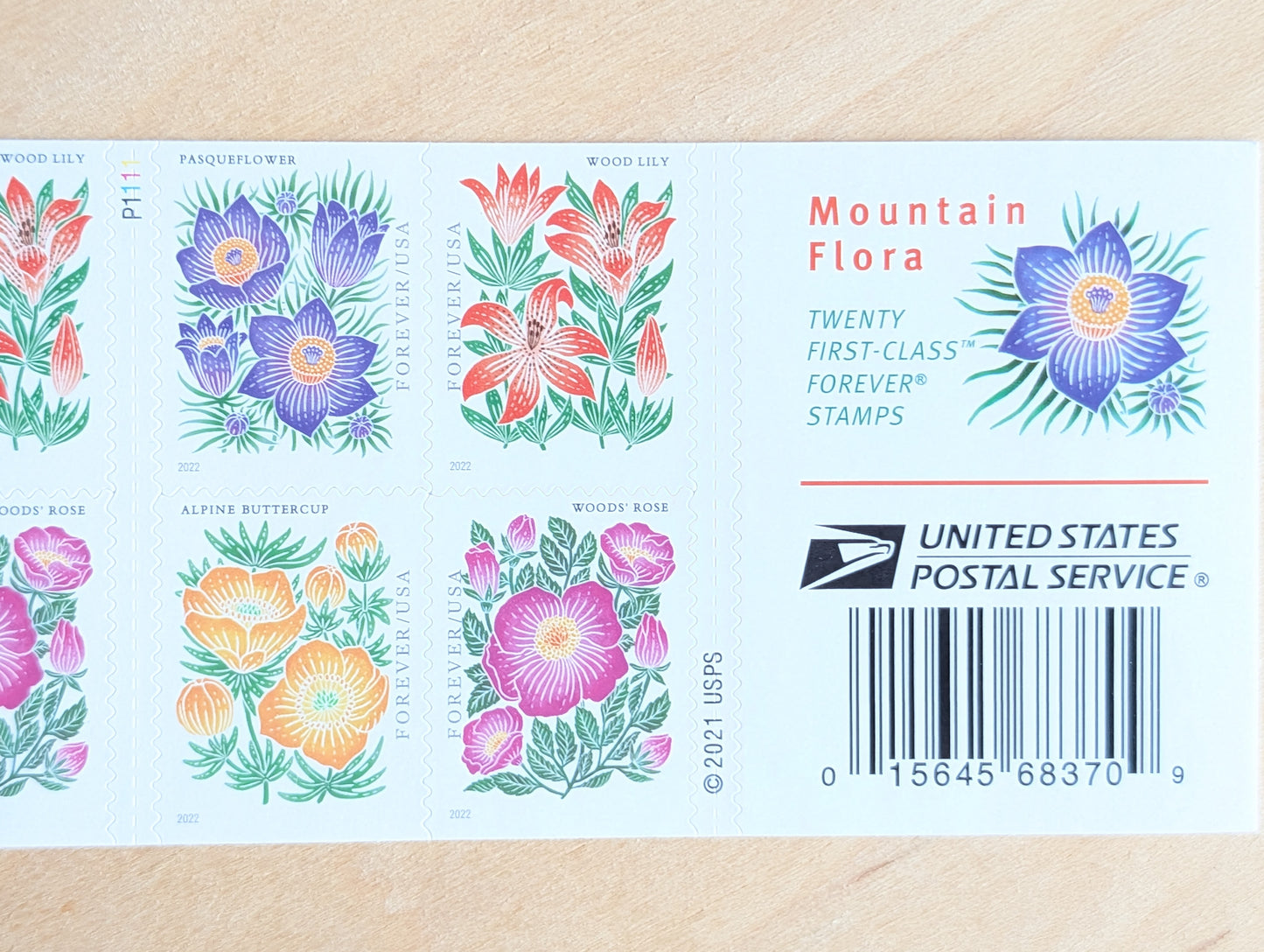 Bookelt of 20 Mountain Flora Stamps, Unused USPS Forever Postage Stamps, 2021 Self-Adhesive