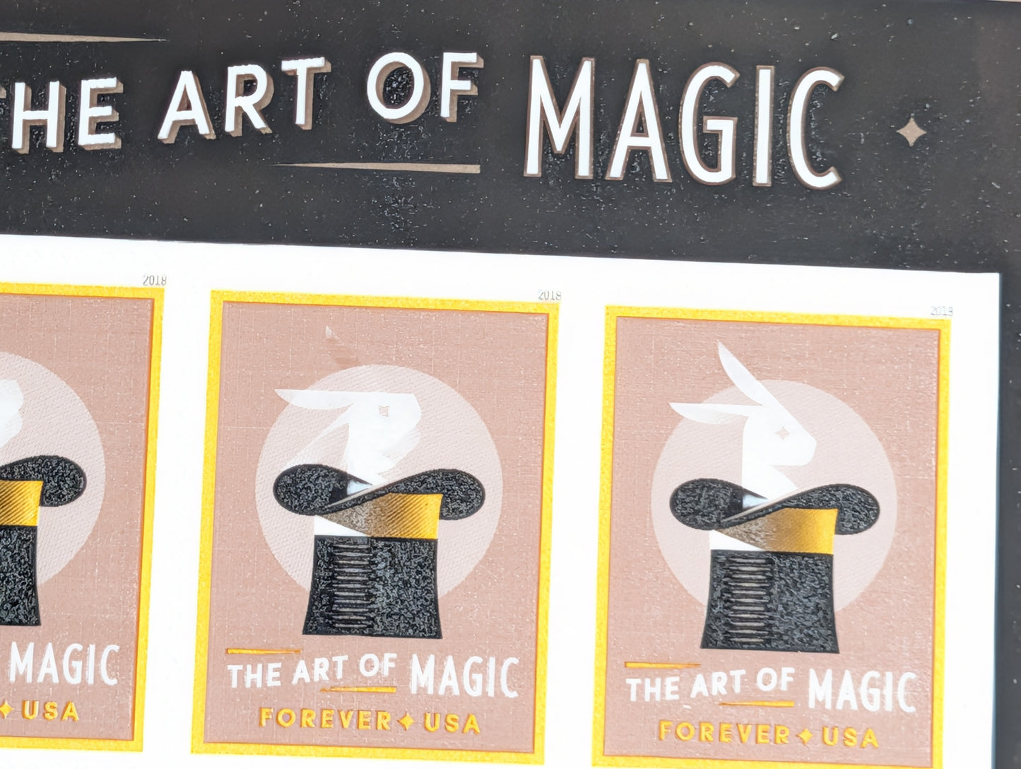 The Art of Magic Ventricular Rabbit in Hat Postage Stamp Sheet of 3, USPS Forever Stamps, 2018 Self-Adhesive