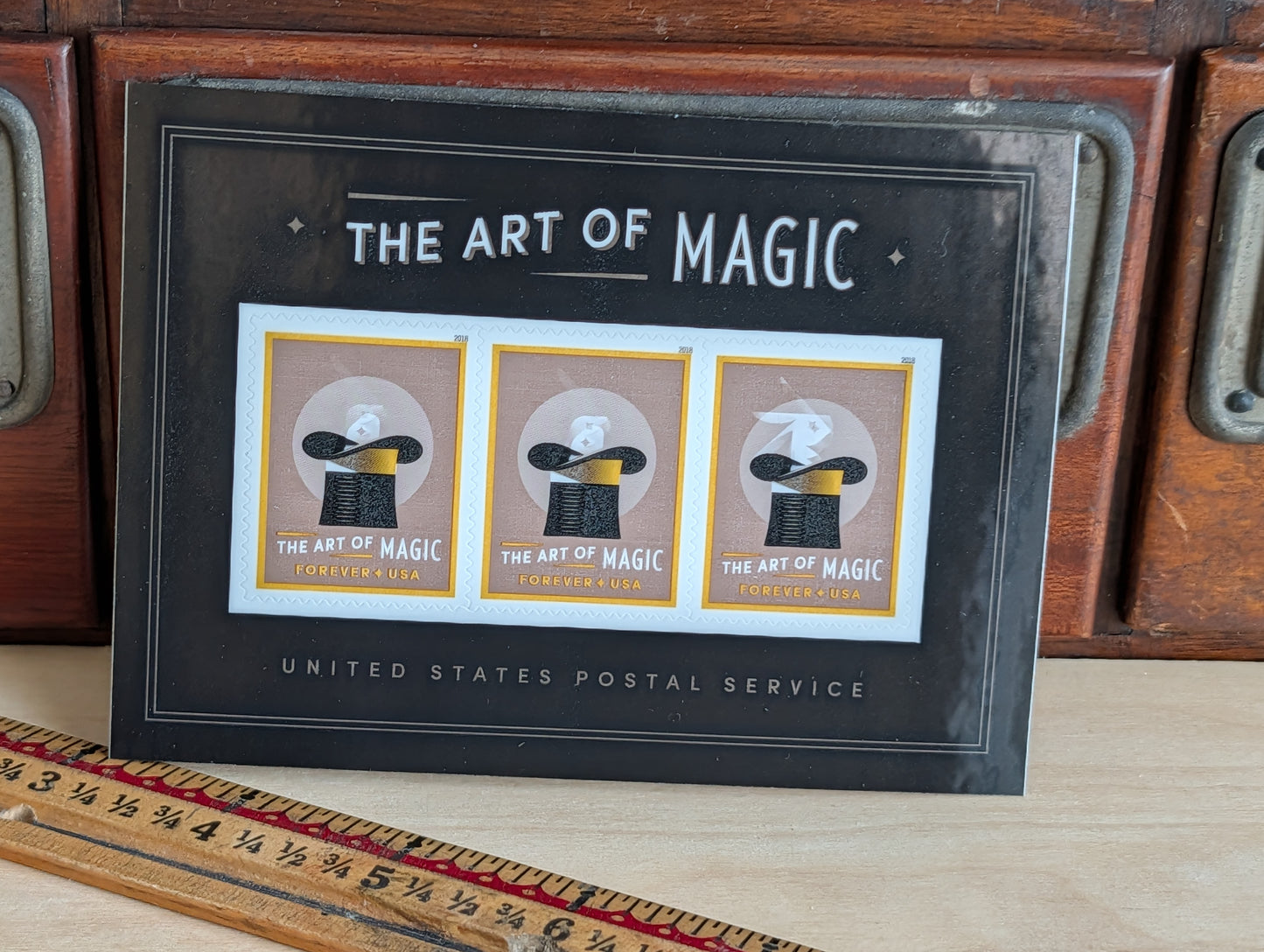 The Art of Magic Ventricular Rabbit in Hat Postage Stamp Sheet of 3, USPS Forever Stamps, 2018 Self-Adhesive